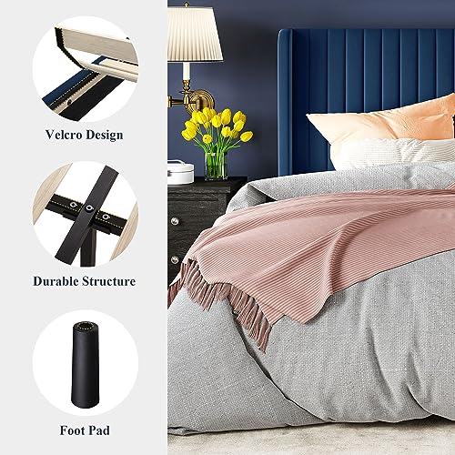 Allewie Queen Size Velvet Bed Frame/Vertical Channel Tufted Wingback Headboard/Upholstered Platform Bed/Strong Wooden Slats/No Box Spring Needed/Easy Assembly/Black - Image 18