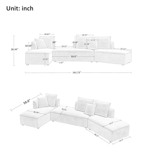 Convertible Sectional Sofa Couch for Living Room, Oversized L Shaped Couch with Chaise Lounge Sofa Set, Comfy Upholstered Sofa with 3 Back Pillows & 2 Throw Pillow, for Home Office (Orange) - Image 2