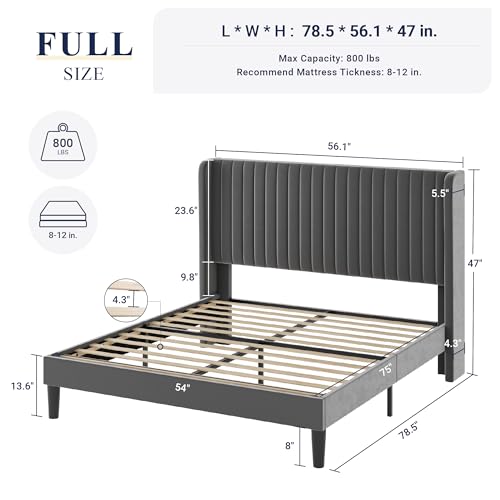Allewie Queen Size Velvet Bed Frame/Vertical Channel Tufted Wingback Headboard/Upholstered Platform Bed/Strong Wooden Slats/No Box Spring Needed/Easy Assembly/Black - Image 33