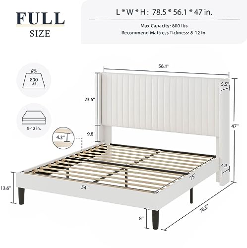 Allewie Queen Size Velvet Bed Frame/Vertical Channel Tufted Wingback Headboard/Upholstered Platform Bed/Strong Wooden Slats/No Box Spring Needed/Easy Assembly/Black - Image 47