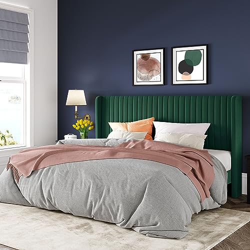 Allewie Queen Size Velvet Bed Frame/Vertical Channel Tufted Wingback Headboard/Upholstered Platform Bed/Strong Wooden Slats/No Box Spring Needed/Easy Assembly/Black - Image 58