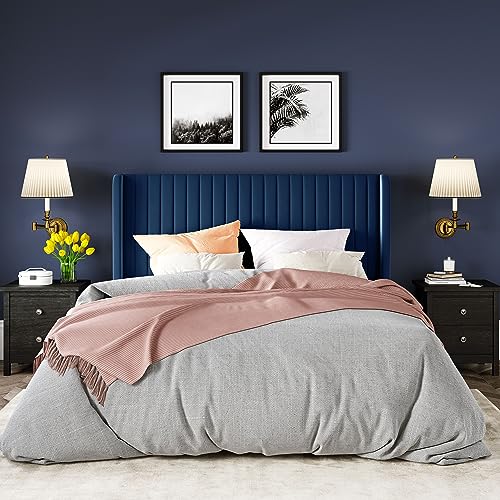 Allewie Queen Size Velvet Bed Frame/Vertical Channel Tufted Wingback Headboard/Upholstered Platform Bed/Strong Wooden Slats/No Box Spring Needed/Easy Assembly/Black - Image 65
