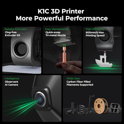 Creality K1C 3D Printer, 600mm/s High-Speed Auto Leveling Clog-Free Robust Direct Extruder K1 SE Upgraded 3D Printer with AI Camera 300??C Printing Silent Mode Support Carbon Fiber Filaments - Image 11